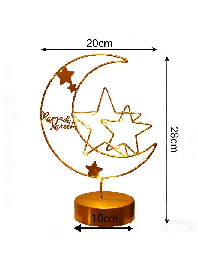 Ramadan Decorations LED Decorative Light Moon Star Table Lamp, Cordless Ramadan Moon Shape Desk Lamp, Bedside Table Night Light for Bedroom Dining Living Room Party Nursery Office Decor - Image 3
